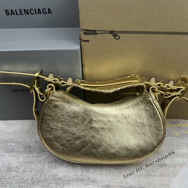 Balenciaga專櫃爆款Le Cagole半月牙腋下包餃子包 巴黎世家經典小號爆裂黑鱷金機車包 fyj1087